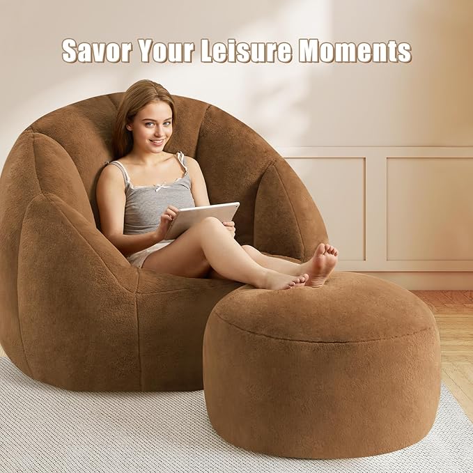 Round Stuffed Pouf Ottoman for Foot Rest, A Round Modern Foam Filled Poufs, Floor Chair for Living Room, Nursery, Dorm, A Soft Modern Foot Stool Perfect to Rest Your Feet (Orange, 20Inch)