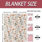 Floral Fall Garden Blanket 50×60 Inch,Soft Beige Botanical Lightweight Flannel Throw with Autumn Wildflower,Boho Rustic Farmhouse Home Decor,Gifts for Girls,Women