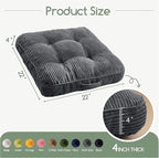HIGOGOGO Floor Pillow Cushion for Adults, Meditation Cushion Pillow, Large Square Floor Sitting, Tufted Corduroy Cover, for Tatami Living Room or Yoga, 22x22 Inch, Dark Grey