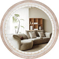 30" Wooden Round Mirrors for Wall Decor, Farmhouse Rustic Circle Decorative Mirror with White Wash Beads for Bathroom Over Sink, Bedroom, Living Room, Entryway