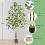 Artificial Eucalyptus Tree, 5ft Tall Fake Eucalyptus Plant with Woven Basket, 60'' Silk Leaves Faux Tree for Indoor Home Office Livingroom Garden Floor Décor