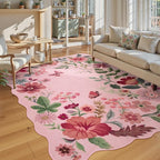 Lahome Floral Living Room Rugs, Pink Area Rugs 5x7 Rug for Bedroom Ultra-Thin Soft Rug, Non-Slip Washable Rugs Throw Boho Rug for ‎‎Nursery Playroom Classroom Flore (5x7ft, Pink)
