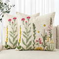 AVOIN colorlife Spring Summer Floral Daisy Embroidered Throw Pillow Covers, 18 x 18 Inch Colorful Flowers Decorative Tufted Patterned Linen Cushion Case for Sofa Couch Set of 2
