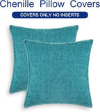 CaliTime Throw Pillow Covers Decorative 20 X 20 Inches Pack of 2 Cotton Thread Stitching Edges Solid Dyed Soft Chenille Cushion Cases for Couch Sofa Bed Living Room Farmhouse Lake Blue