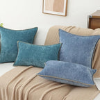 decorUhome Summer Chenille Soft Cozy Throw Pillow Covers 16x16 Set of 2, Modern Farmhouse Boho Velvet Decorative Pillow Cases with Stitched Edge for Couch Sofa Bed Home Decor, Teal