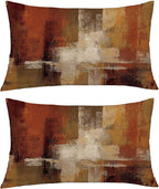 Burnt Orange Abstract Pillow Covers 12x20 Abstract Rust Art Painting Decorative Throw Pillowcase Modern Artwork Square Couch Cushion Cover for Living Room Sofa Accent Home Decor, Set of 2