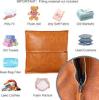 Pouf Ottoman, Unstuffed Pouf Cover, Handmade Faux PU Leather Moroccan, Orange Brown 17.7" Square, Foot Rest for Living Room, Floor Chair Gifts for Men Women, (Only Cover)