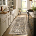 2'x6' Washable Runner Rug Utral Soft Lightweight Vintage Boho Distressed Non-Slip Backing,Low Pile Stain Resistant Farmhouse Rug for High-Traffic Hallway, Kitchen & Laundry
