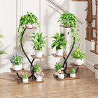 Plant Stand Indoor with Grow Lights - 2 Pack Plant Shelf, Lighted Corner Plant Stands for Indoor Growing, 4 Tiered Metal Flower Holder, S-Shaped Decorative Shelves for Home, Hallway, Black