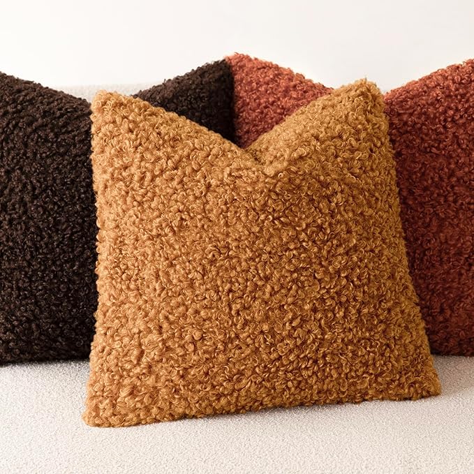 Foindtower 2 Pieces 20x20 Inch Orange, Faux Fur Throw Pillow Cover Accent Sherpa Furry Pillow Covers Fuzzy Soft Pillowcases Cozy Sheepskin Decorative Fleece Cushion Case for Bed Couch Living Room