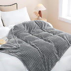 Grey Fleece Throw Blanket 60”×80” for Couch Sofa Bed,Super Soft Cozy Plush Microfiber Flannel Blanket with Stripes Design Lightweight for Adults,Woman,Girls