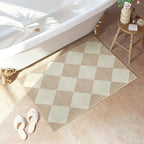 Beeiva Checkered Print Washable Indoor Door Mats for Entryway, 2x3 Non Slip Ultra Thin Bathroom Rugs Fit Under Door, Moroccan Diamond Decor Beige Small Rugs for Bedroom Kitchen Laundry Entrance