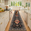 Area Rugs 3'x10' Runner Rug Non Slip Washable for Kitchen Hallway Bedroom Beside Laundry Room Bathroom Rug, Floor Carpet, Black Colorful Floral Dark Tan