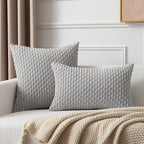 Kevin Textile 14x24 Inch Pillow Cover 1 Pack Boho Decorative Soft Striped Corduroy Lumbar Farmhouse Solid Color Accent Rectangle Cushion Case for Living Room Couch Sofa Bed, Light Grey