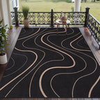 Tangsoo Modern Easy Jute 5x7 Area Rug for Living Room,Washable Rug Non Slip Thin Indoor Outdoor Carpet,Farmhouse Black Lines Throw Mat for Office Balcony Backyard Patio Home Decor