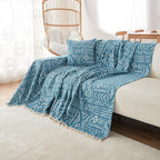 VClife Boho Couch Cover for 3 Cushion Couch Sofa Durable Soft Chenille Sofa Slipcover for Sectional Sofa, 1 PC Multi-Functional Sofa Covers Protector, Blue and White Furniture Protector 71" x 134"