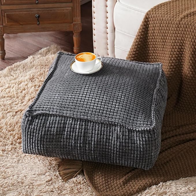 SUTAVIA Pouf Ottoman Cover Unstuffed Pouf Seat Decorative Soft Storage Bean Bag 20x20x8 Inches Square Floor Footrest for Living Room Bedroom (Dark Gray, Square)