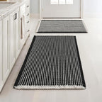 MIULEE Set of 2 Waffle Bathroom Rugs, Boho Bath Rugs Non Slip Washable, Super Absorbent Bath Mats, Ultra Soft Rubber Backed Shower Mats for Bathroom Floor, Tub, Black & Cream, 17"x24"+18"x30"