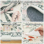 Area Rugs 9x12 Living Room: Floral Washable Rug Vintage Large Soft Boho Non-Slip Carpet Indoor Stain Resistant Low Pile Carpets for Bedroom Dining Room Farmhouse Nursery Home Office Green Beige