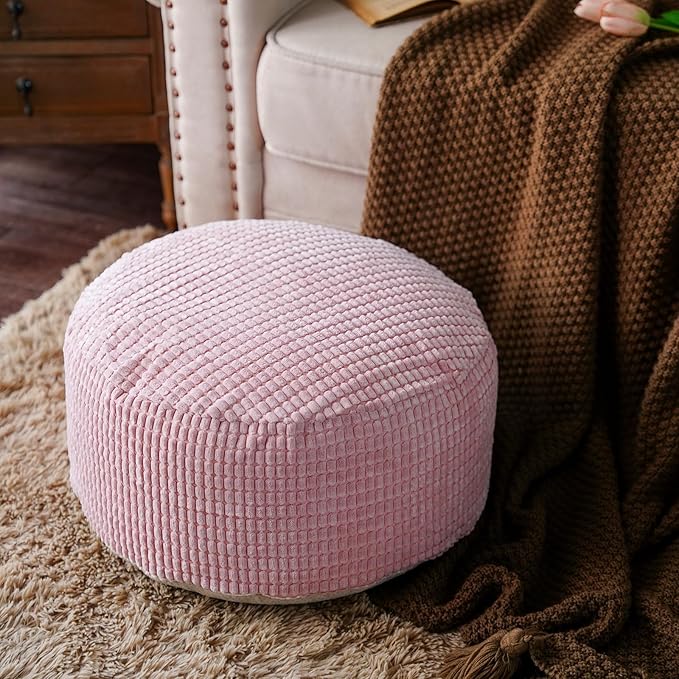 SUTAVIA Pouf Ottoman Cover Unstuffed Pouf Seat Decorative Soft Storage Bean Bag 20x20x8 Inches Floor Footrest for Living Room Bedroom (Dusty Pink, Round)