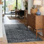 3x5 Rug for Entryway Bedroom, Black 3x5 Washable Area Rug, Vintage Retro Boho Throw Rug, Non Slip & Low Pile Small Carpet for Indoor Kitchen, Bedside, Living Room, Bathroom and Dining