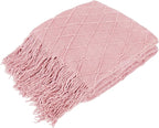 PAVILIA Light Pink Knit Throw Blanket for Couch, Twin Bed, Soft Knitted Farmhouse Sofa Throw for Living Room, Lightweight Decorative Summer Blanket for Chair, Outdoor Textured Boho Blanket, 60x80