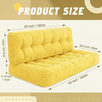 63 Inch Folding Bench Cushion, 4 Inch Thick 2-in-1 Convertible Long Floor Lounger Boneless Cushions Couch Mattress Upholstered for Yoga, Reading, Sleeping, Meditation Living Room(Yellow)