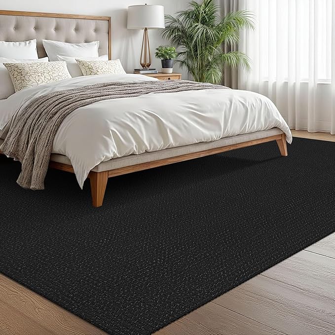 EARTHALL Woven Area Rugs 6x9 Ft Washable Living Room Rugs Non Slip Rubber Backed Dining Room Rug Braided Bedroom Rugs Indoor Floor Carpet for Living Room, Bedroom, Dining Room, Black/Grey