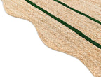 Wave Scalloped Natural Jute Rug Boho Jute Rug Entryway Runner Rug Farmhouse Scallop Rug, Green (10'x14')
