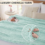 L'AGRATY Chunky Knit Blanket Throw: 50''x60'' Chenille Chunky Knitted Throw Blanket for Bed Couch - Handmade Thick Big Cable Knit Blanket - Large Crochet Rope Blanket for Home Decor(Mint Green)