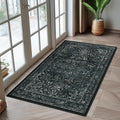 Black White 4x6 Throw Rugs for Entryway, Washable Dark Rug with Rubber Backing for Living Room Bedroom, Vintage Medallion Distressed Area Rug for Kitchen/Bathroom/Dorm/Home Office