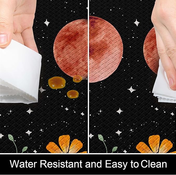Kitchen Rug Mats for Floor Cushioned Anti Fatigue Black Kitchen Rugs Sets of 2 Moon Garden Floral Non Slip Waterproof Comfort Memory Foam Standing Floor Mat for Office Laundry Sink Desk