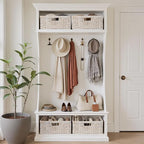 StorageWorks Pantry Baskets, Wicker Storage Baskets for Organizing, Bathroom Shelves, Pantry Organizers and Storage, Water Hyacinth, White