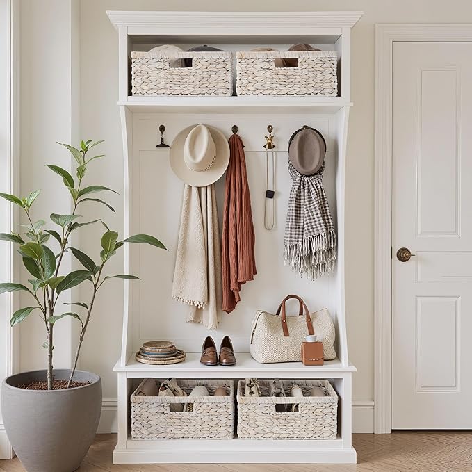 StorageWorks Pantry Baskets, Wicker Storage Baskets for Organizing, Bathroom Shelves, Pantry Organizers and Storage, Water Hyacinth, White
