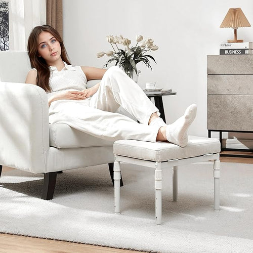 Adjustable Ottoman Pouf, 4 Height Position & 60 Degree Tilt Angle Adjustment Ottomans Footrest Foot Stools Pouffe Footstool for Under Desk Living Room Home(Beige)