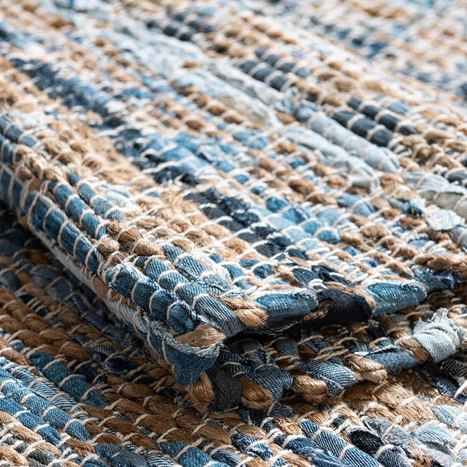 Unique Loom Chindi Jute Collection Area Rug (10' x 14' 1" Rectangle, Navy Blue/ Natural)