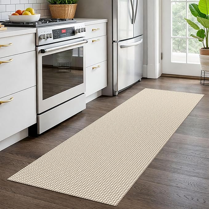 EARTHALL Woven Runner Rug 2x6 Ft Washable Runners for Hallways Cotton Non Slip Rubber Backed Kitchen Runner Braided Indoor Floor Carpet for Entryway, Hallway, Kitchen, Bedroom, Beige/Khaki
