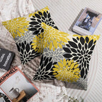 Black Light Yellow Pillow Covers 20X20 Inch Set of 2, Spring Summer Floral Dahlia Flower Cream Decorative Throw Pillow Covers Outdoor Modern Farmhouse Cushion Case for Home Couch Sofa Bed Decor