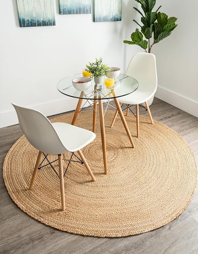 Unique Loom Braided Jute Collection Area Rug - Dhaka (4' 1" Round, Natural)