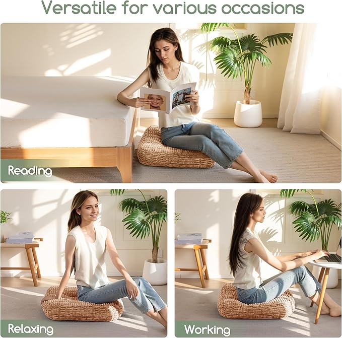 Washable Floor Pillow Cushion for Adults, Meditation Cushion Pillow, Removable Tufted Blended Corduroy Cover, Large Square Floor Sitting for Tatami Living Room or Yoga, 22x22 Inch, Machine Washable