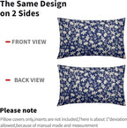 Navy Blue Pillow Covers 12x20 Set of 2 Vintage Floral Rustic Old Style Cute Flower Print Rectangle Decorative Outdoor Pillowcases Seasonal Farmhouse Throw Cushion Case Couch Sofa Bed Decor