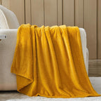 NEWCOSPLAY Super Soft Twin Blanket Mustard Yellow Premium Silky Flannel Fleece Leaves Pattern Lightweight Bed Blanket All Season Use (Mustard Yellow, Twin(60"x80"))
