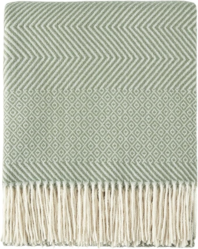CREVENT 50"X60" Farmhouse Breathable Soft and Warm Classic Throw Blanket for Sofa Couch Bed, Faux Cashmere Home Decoration Throw with Tassles (Green)