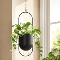 Bamworld Hanging Planters for Indoor Outdoor Plants Metal Hanging Pots for Plants 5.5 Inch Modern Hanging Baskets Window Plant Hanger Ceiling Hanging Flower Pots with Chain for Wall Decor (Black)