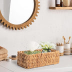 JS HANGER Paper Storage Basket, Metal Frame, Set of 2, 14.9"L x 6.3"W x 4.7"H, Wicker Basket for Pantry, Toilet, Bathroom, Bedroom, Patio Storage Baskets for Shelves