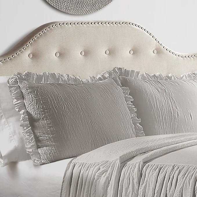 Lush Decor Ruffle Skirt Bedspread Set - 2-Piece Luxurious Farmhouse Bedding - Elegant Ruffle Detail - Timeless Style - Soft Lightweight Sheets - Twin, Grey