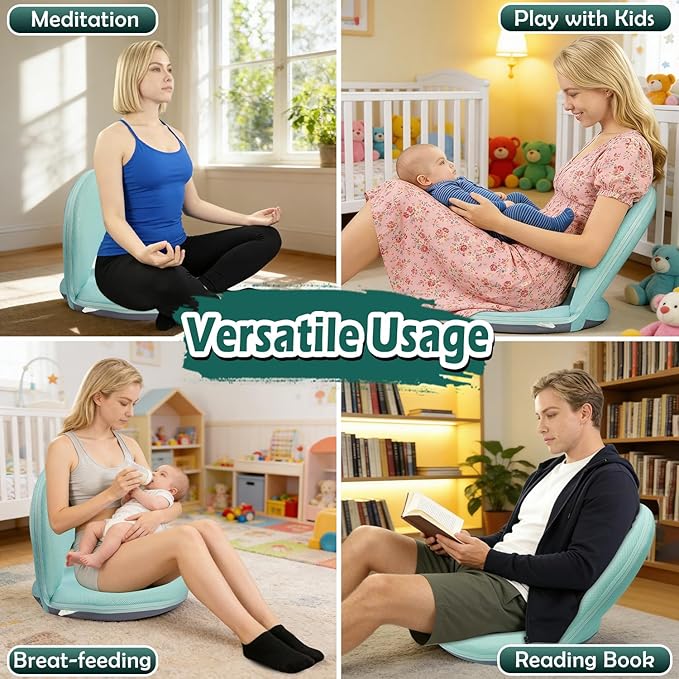 Floor Chair Floor Cushion Folding Padded Gaming Chair Adjustable 5-Position Floor Seat with Back Support for Kids Adult Great for Gaming Reading Meditating