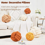 Uvvyui Knot Pillow Ball, Soft Home Decorative Pillows, Round Throw Pillow, Handmade Knotted Plush Pillow, Round Boucle Pillow Cushion (11 Inches Caramel)