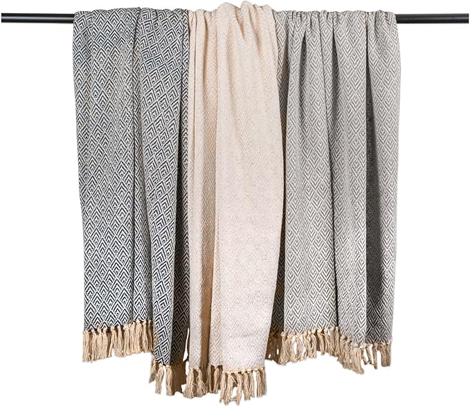 DII Diamond Throw Collection Cotton Woven, 50x60, White