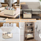 Hipiwe Wicker Shelf Baskets Seagrass Storage Opened Baskets Bin Built-in Handles Rectangular Closet Bedroom Organizer Box Multipurpose Woven Basket Home Organizer,Whitewash,14.6"x 10.6" x 7"